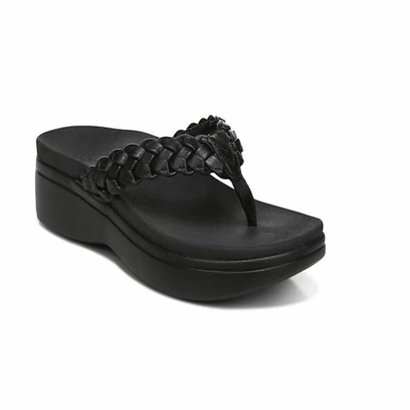 Laura | Tongs à talon compensé et lanière tressée