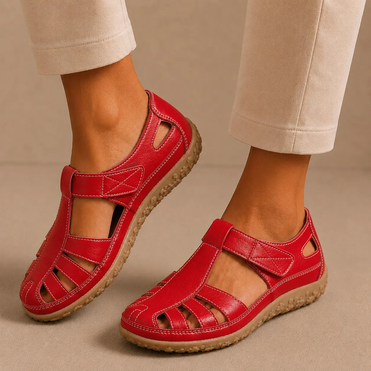 Elfriede | Sandales confort en simili cuir avec velcro