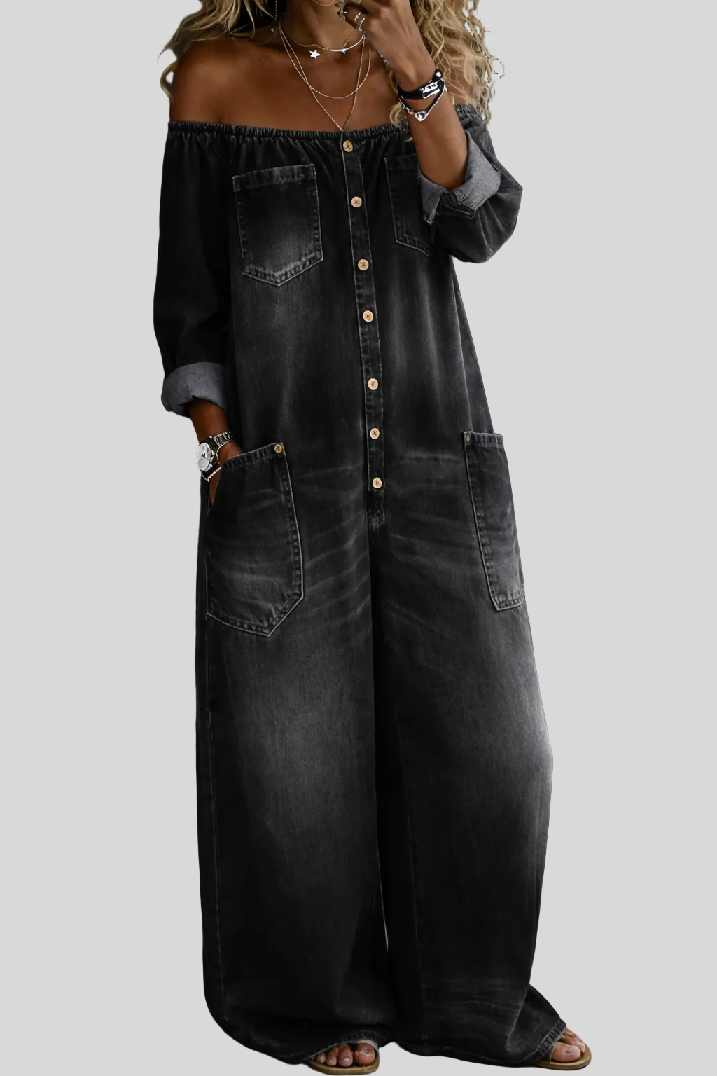 Gordes | Combinaison denim épaules dénudées