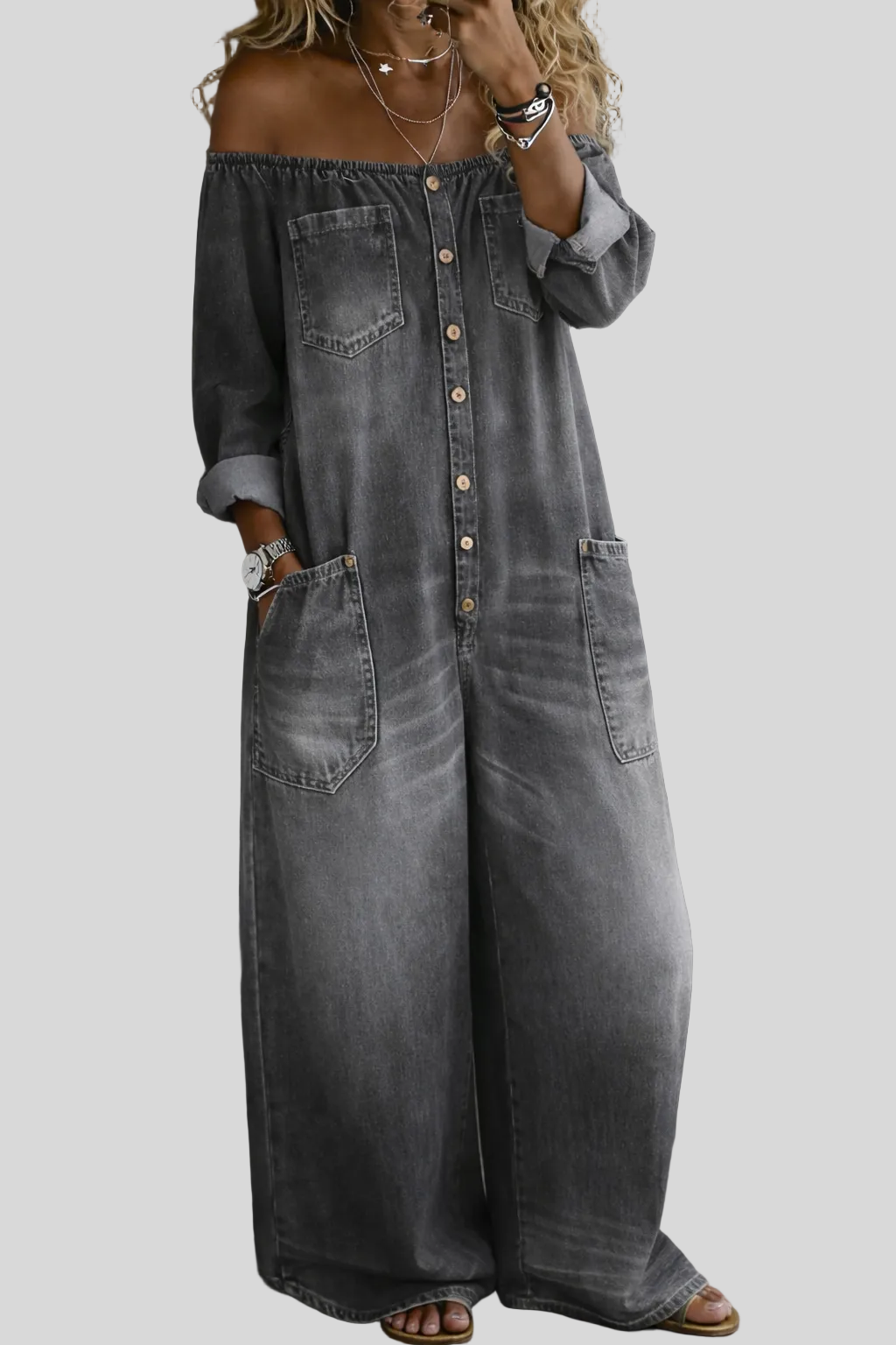Gordes | Combinaison denim épaules dénudées