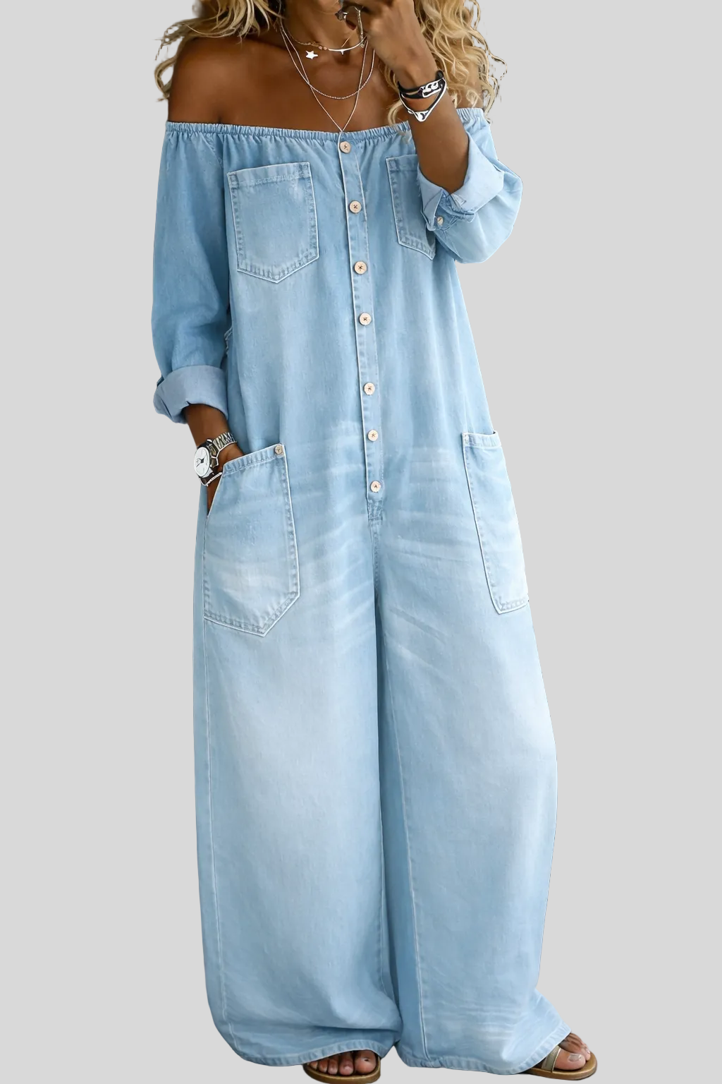 Gordes | Combinaison denim épaules dénudées