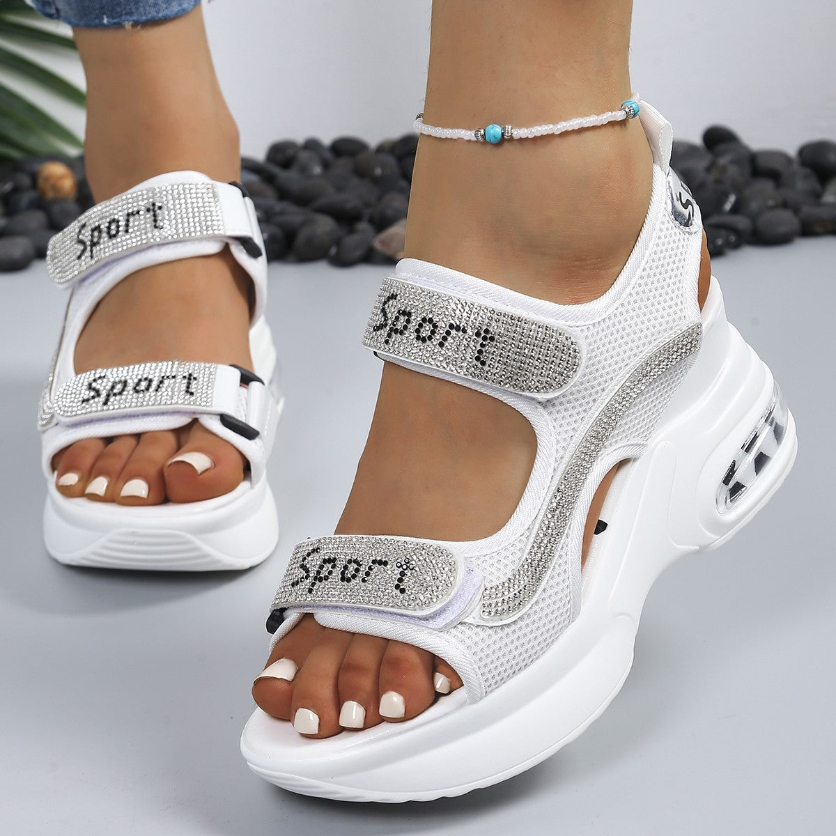 Ingeborg | Sandales compensées orthopédiques avec des brides en cristal